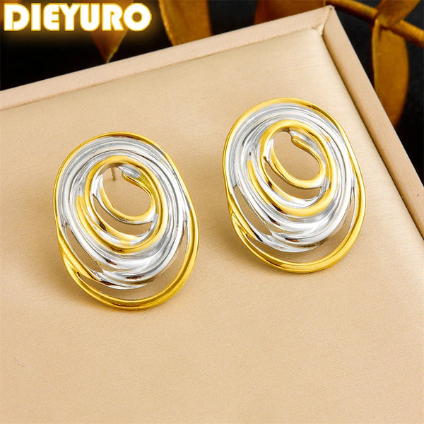 Stainless Steel Elliptical Gold & Silver Earrings