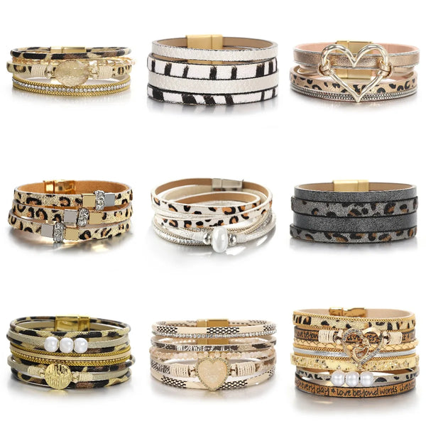 Trendy Multiple Styles Leopard Print Leather Bracelets