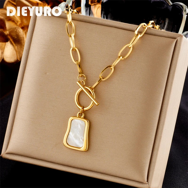 Trapezoidal Pearl Oyster Pendant Necklace